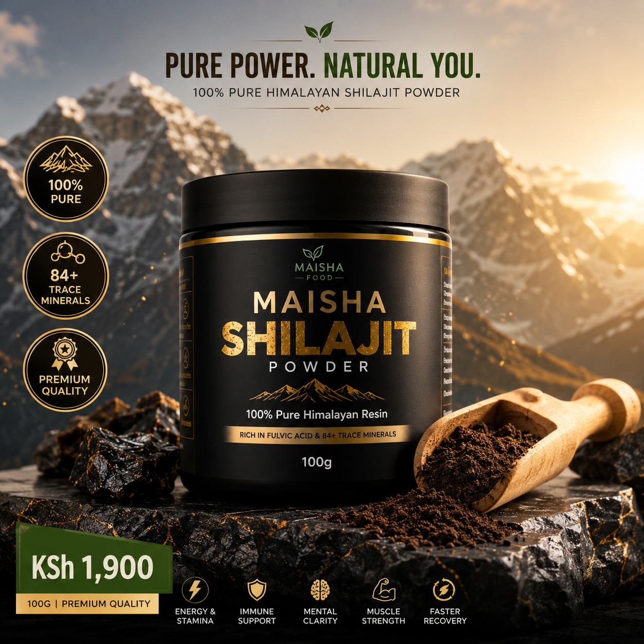 Maisha Shilajit Powder – 100% Pure Himalayan Resin in Powder Form